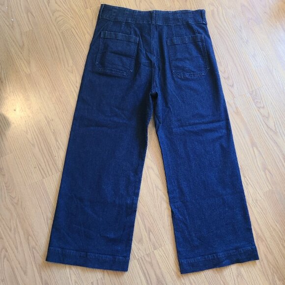 by ANTHROPOLOGIE THE COLETTE CROPPED WIDE-LEG PANTS HIGH RISE SILK DENIM sz 32 - Picture 4 of 7